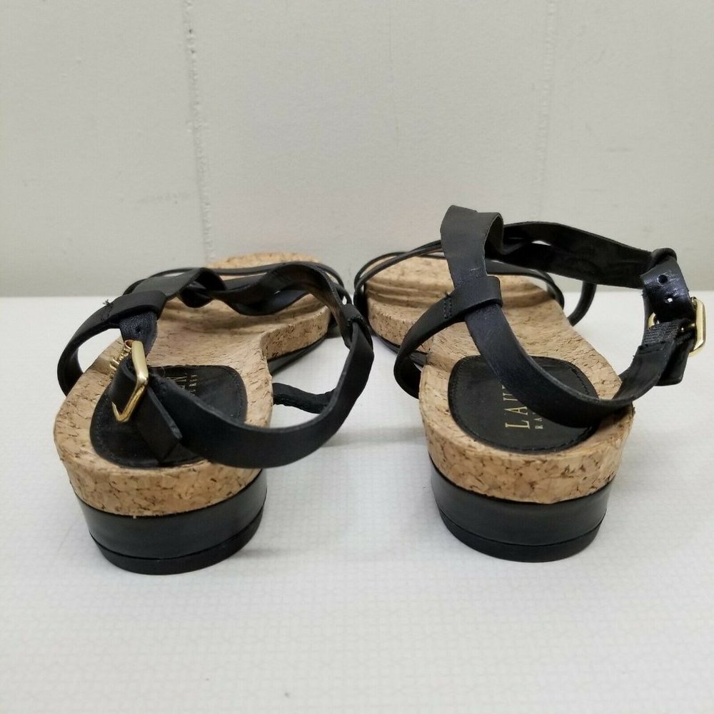 Ralph Lauren 7.5M Leather Sandals Shoes Black - Picture 4 of 6